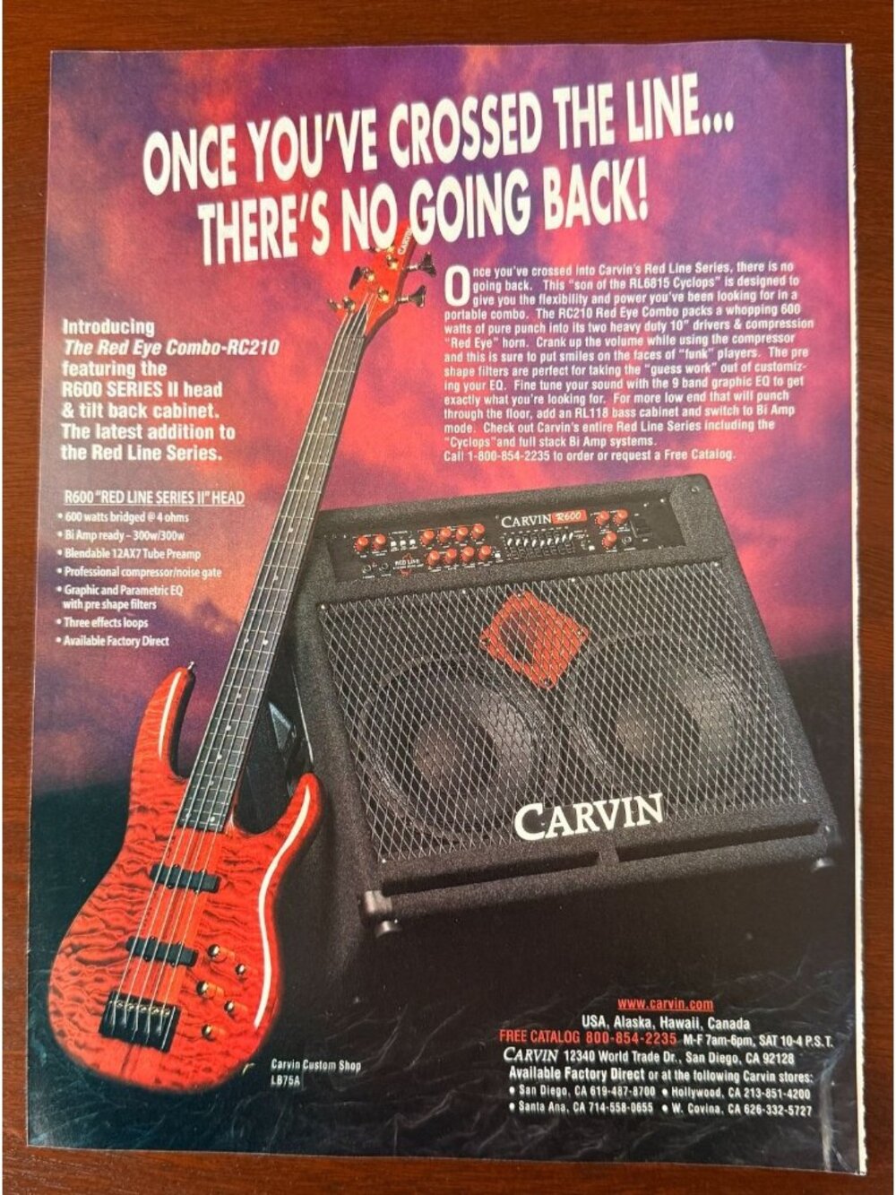 Vintage 1998 Carvin Electric Guitar Magazine Advertisement Print Ad